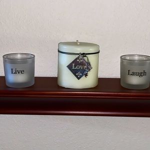 3 Candle Set “Live Laugh Love” w/extra tea lights